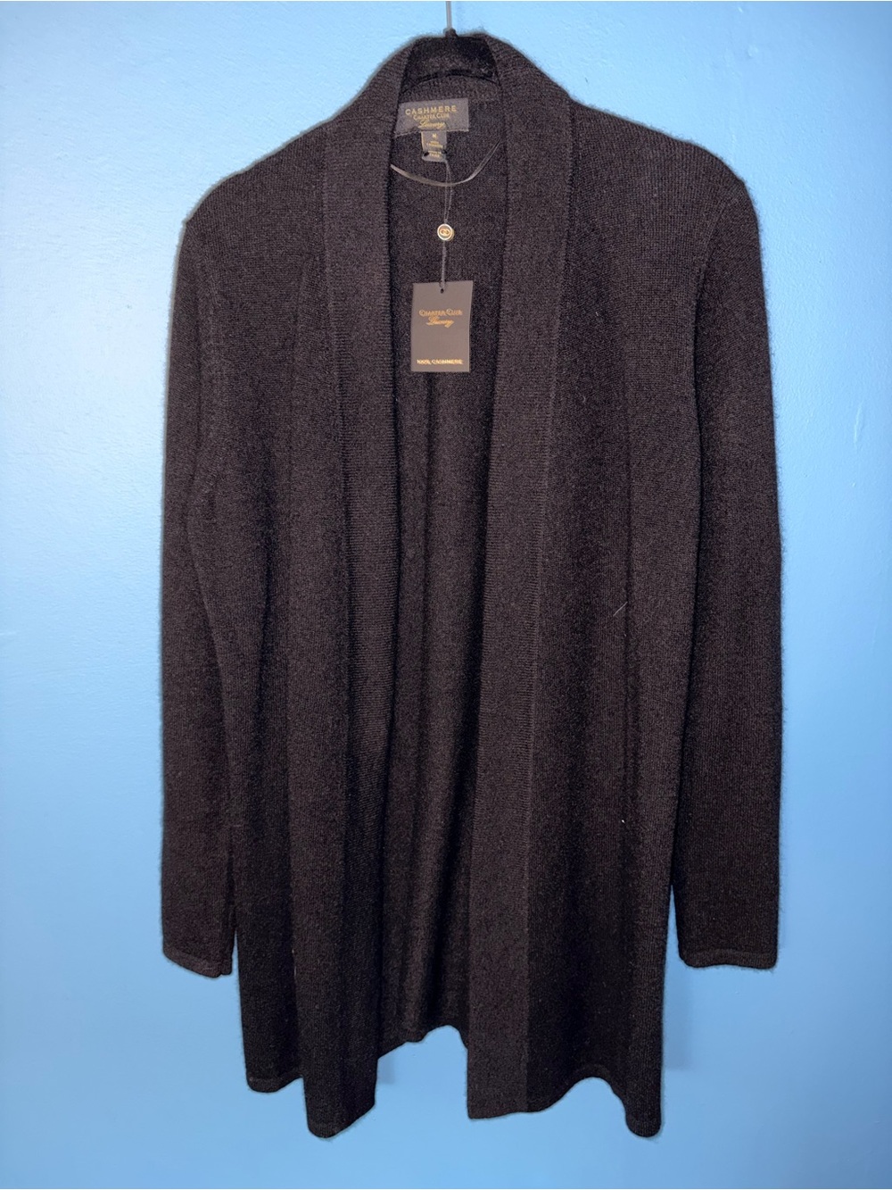 Charter Club Luxury Black Open-Front Cardigan, 100% Cashmere